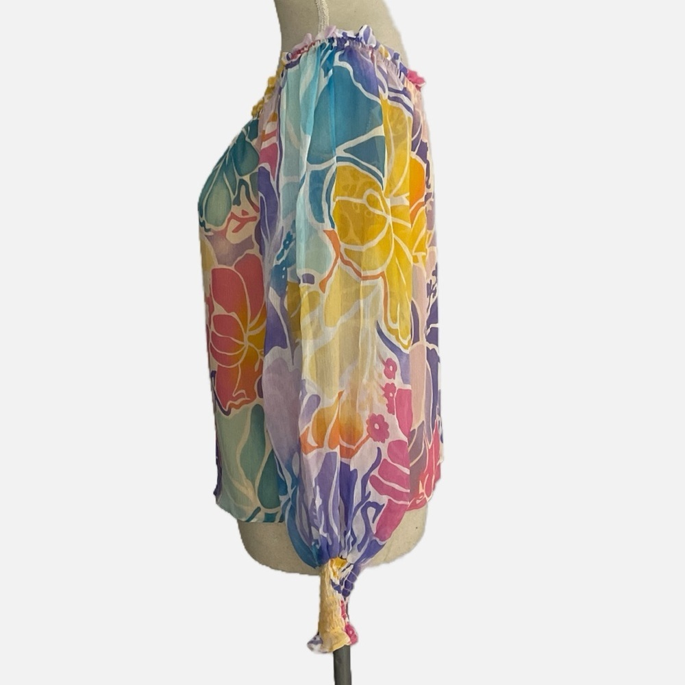 Ramy Brook Addison Blouse Women's Size XS Multicolour Floral Silk Off Shoulder - Picture 6 of 14